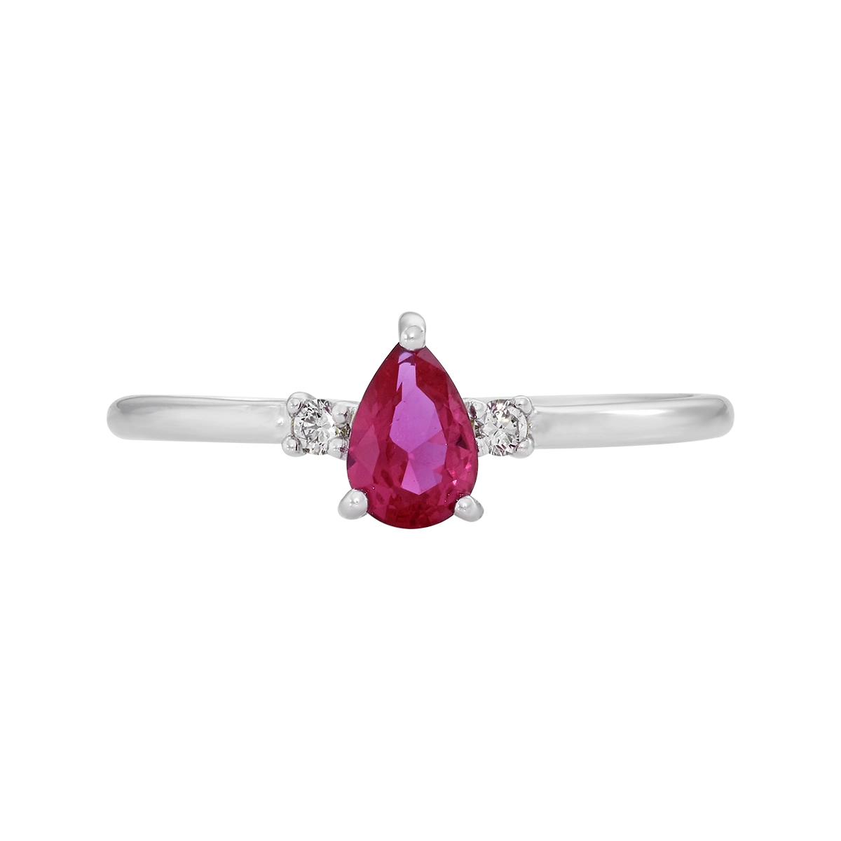 Anillo en oro blanco de 18 Kilates, con rubí sintético central de 0.45 Ct y decoración en diamantes de 0.04 Ct