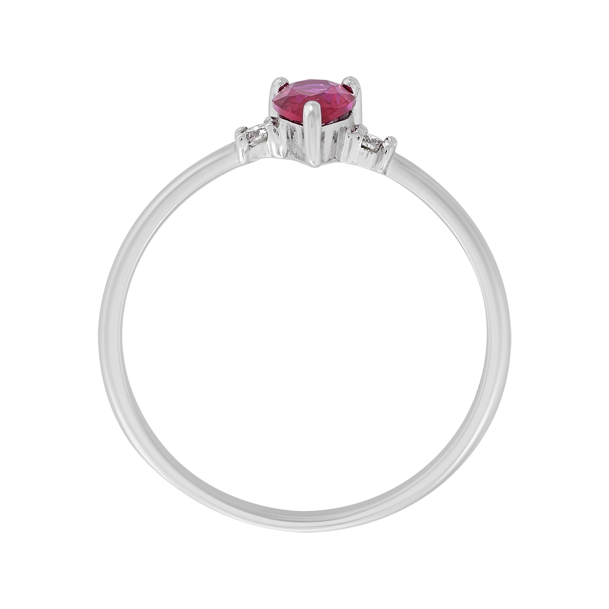 Anillo en oro blanco de 18 Kilates, con rubí sintético central de 0.45 Ct y decoración en diamantes de 0.04 Ct