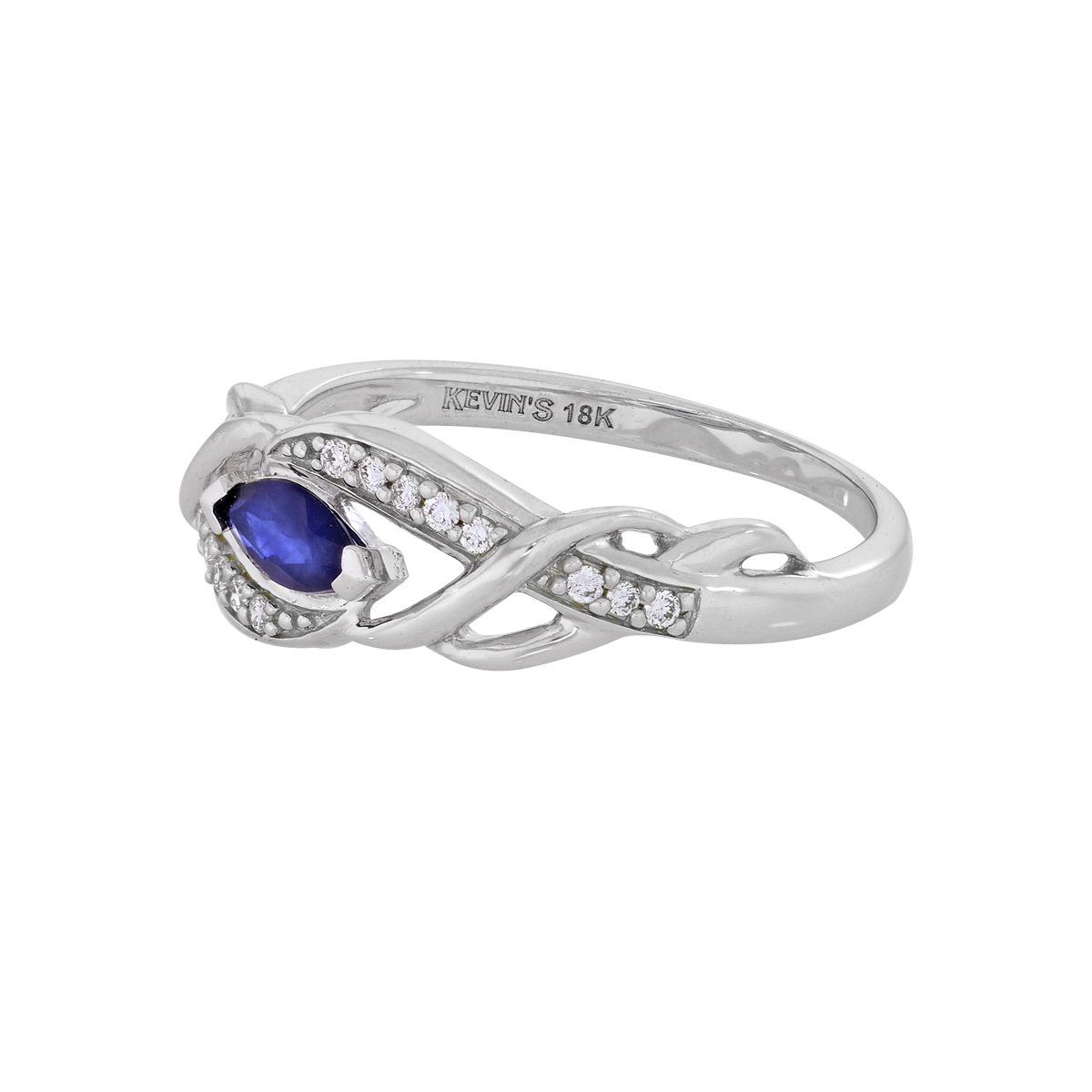 Anillo en oro blanco de 18 Kilates, con zafiro central de 0.25 Ct y decoración en diamantes de 0.08 Ct