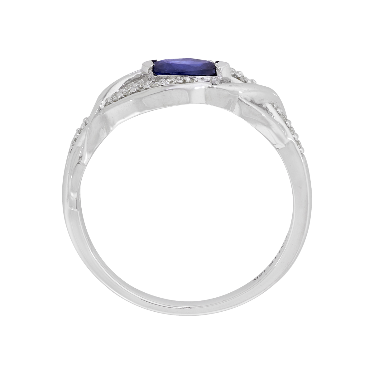Anillo en oro blanco de 18 Kilates, con zafiro central de 0.25 Ct y decoración en diamantes de 0.08 Ct