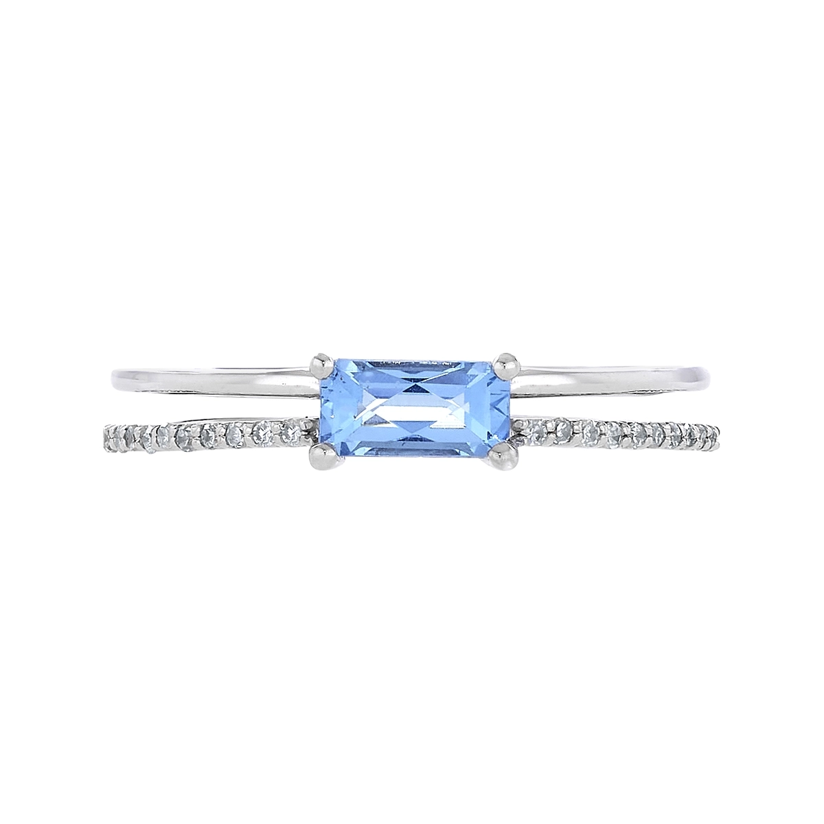 Anillo en oro blanco de 18 Kilates, con topacio central y decoración en diamantes de 0.07 Ct