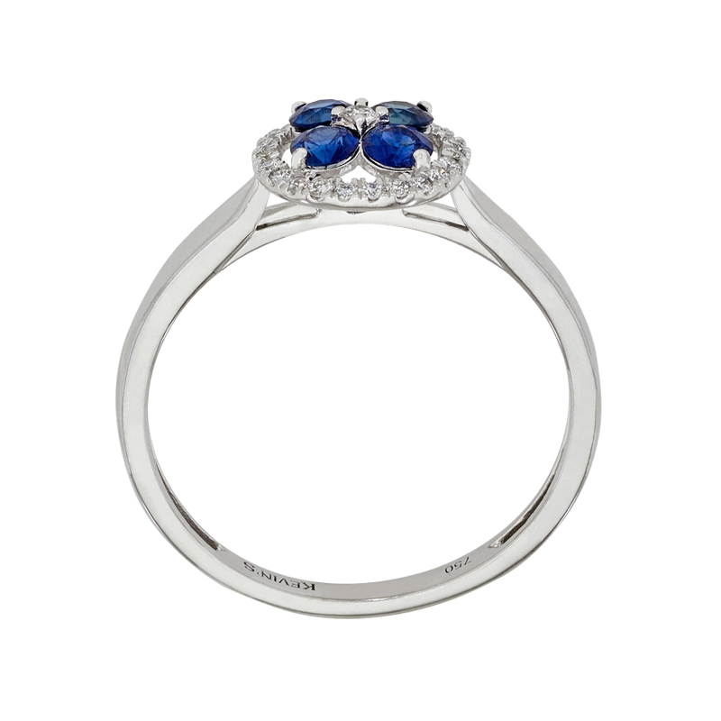 Anillo de flor en oro blanco de 18 Kilates, con zafiros de 0.46 Ct y diamantes de 0.12 Ct