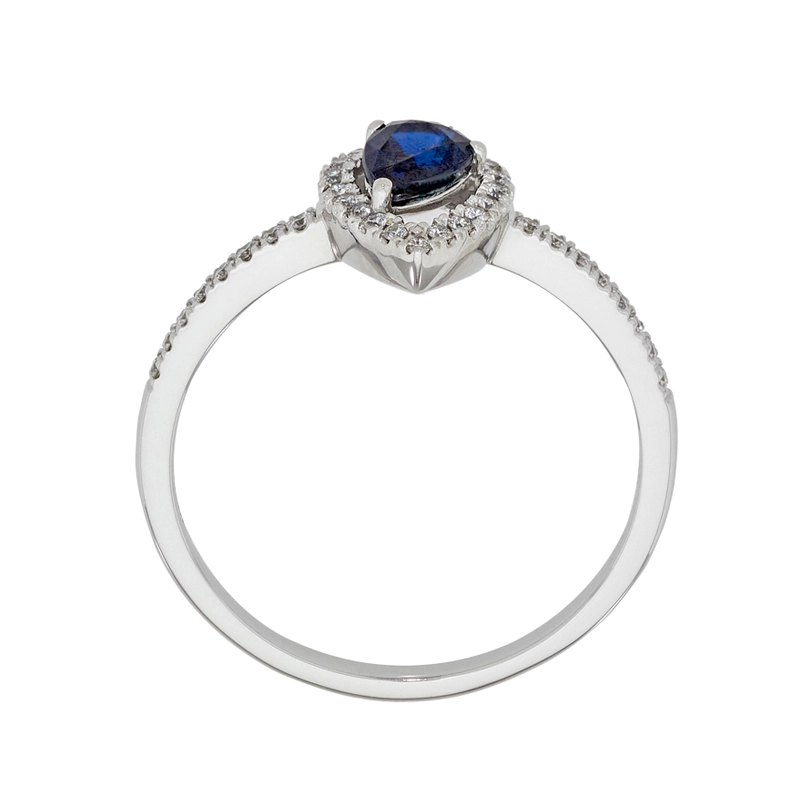 Anillo en oro blanco de 18 Kilates, con zafiro central de 0.51 Ct y decoración en diamantes de 0.17 Ct