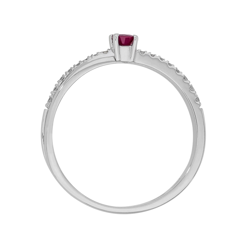 Anillo en oro blanco de 18 Kilates, con rubí central de 0.13 Ct y decoración en diamantes de 0.11 Ct