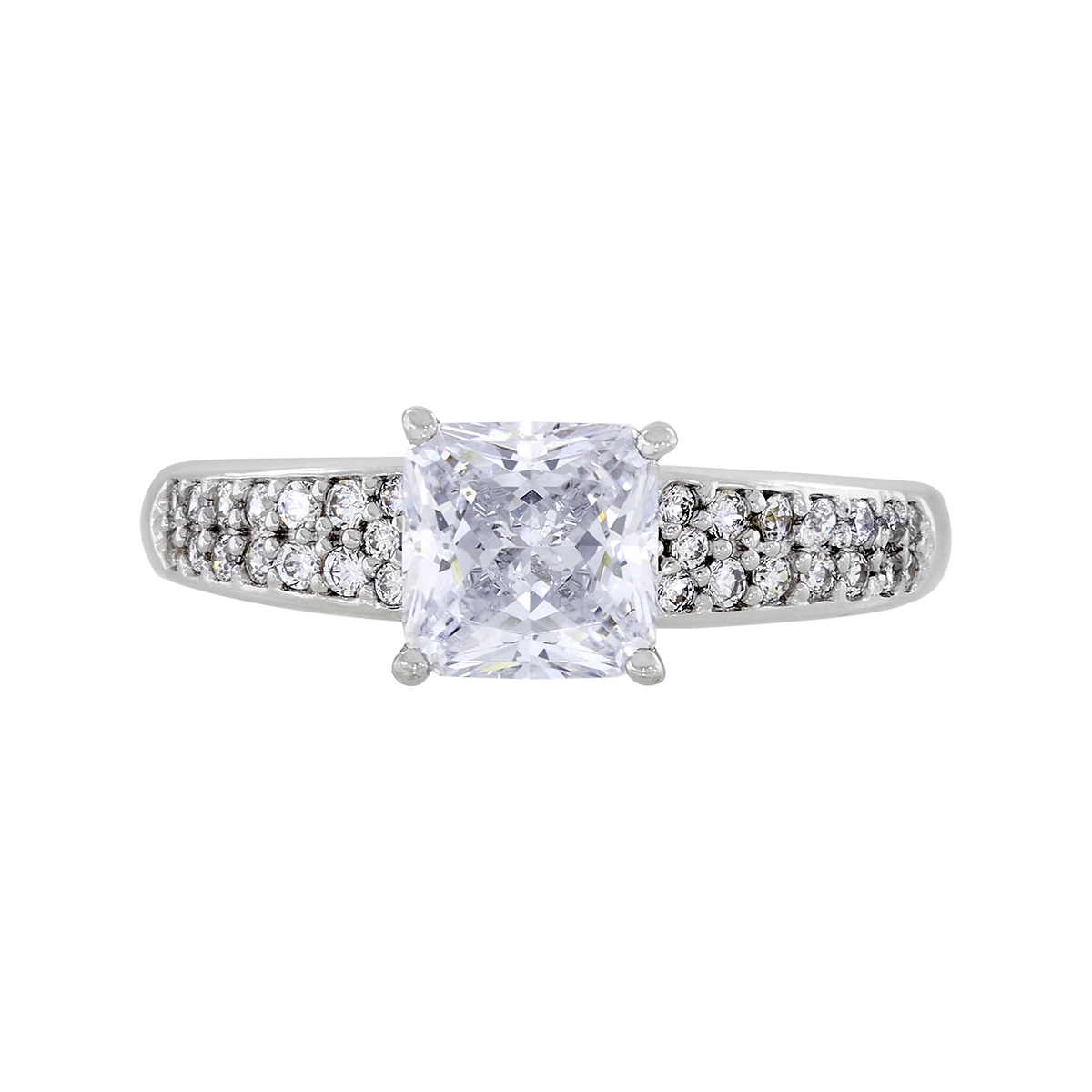Anillo en oro blanco de 18 Kilates, con zircon central y decoración en zircones