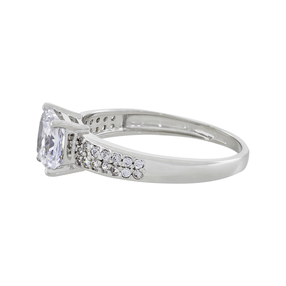 Anillo en oro blanco de 18 Kilates, con zircon central y decoración en zircones