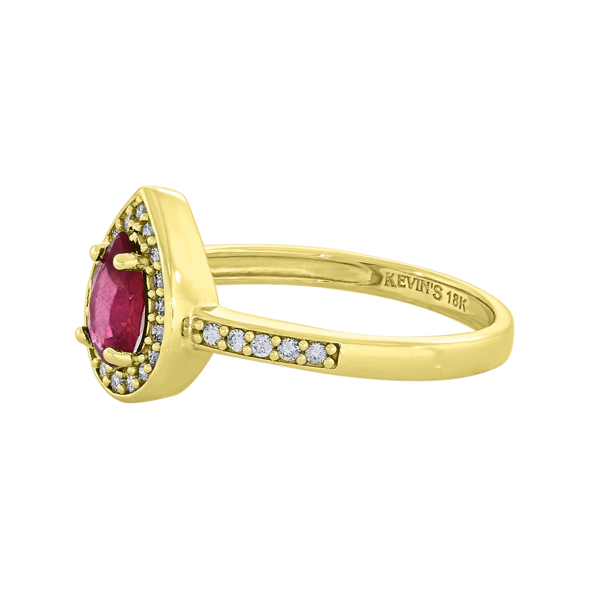 Anillo en oro amarillo de 18 Kilates, con rubí central de 0.50 Ct y decoración en diamantes de 0.14 Ct