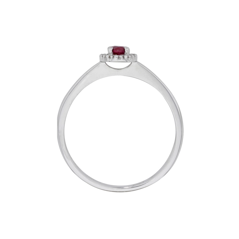 Anillo en oro blanco de 18 Kilates, con rubí central de 0.23 Ct y decoración en diamantes de 0.06 Ct