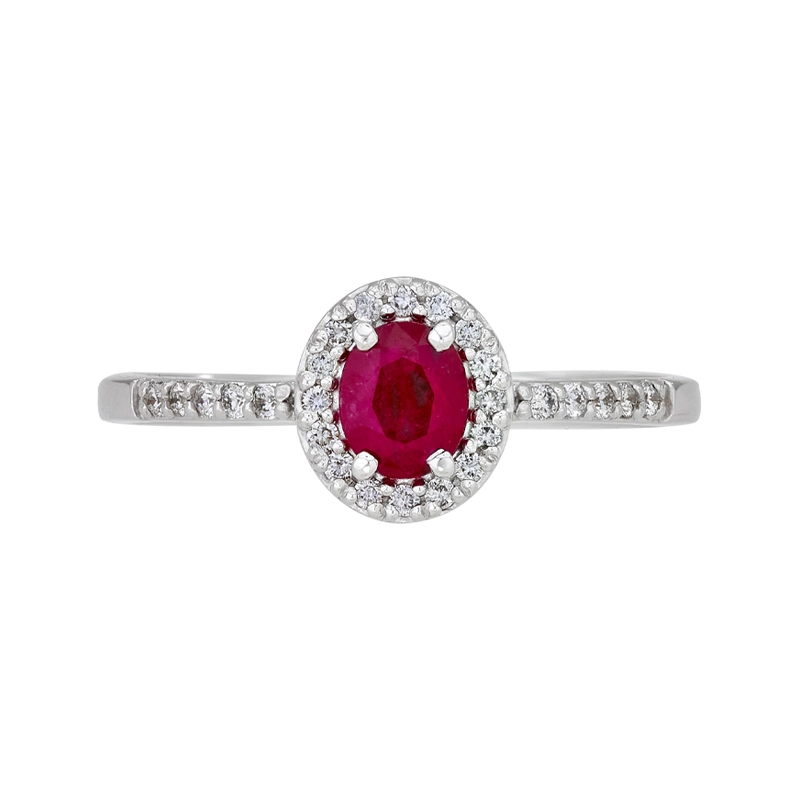 Anillo en oro blanco de 18 Kilates, con rubí central de 0.47 Ct y decoración en diamantes de 0.14 Ct