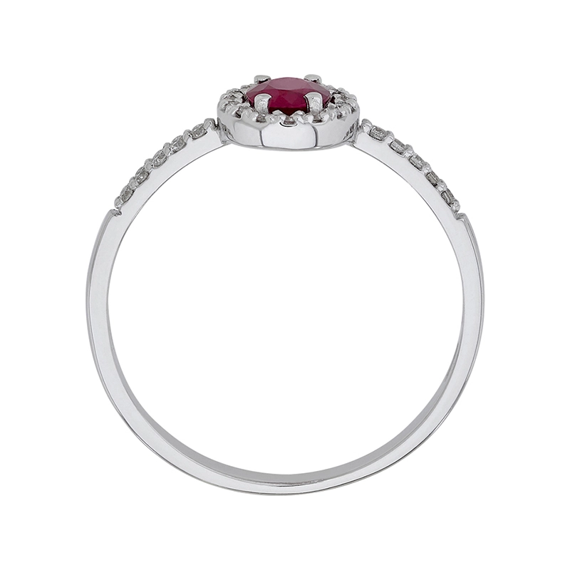 Anillo en oro blanco de 18 Kilates, con rubí central de 0.47 Ct y decoración en diamantes de 0.14 Ct