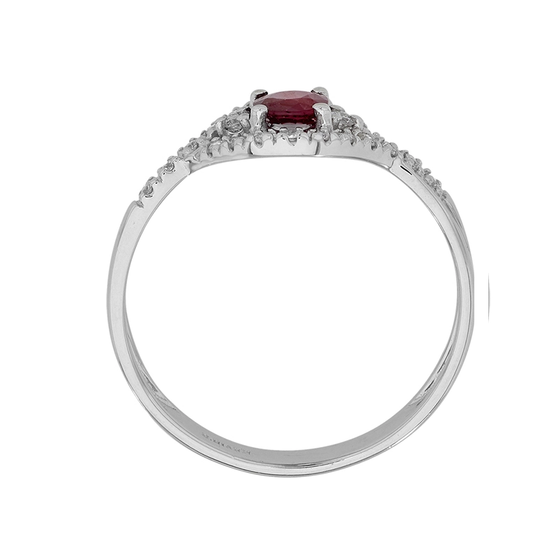 Anillo en oro blanco de 18 Kilates, con rubí central de 0.47 Ct y decoración en diamantes de 0.14 Ct