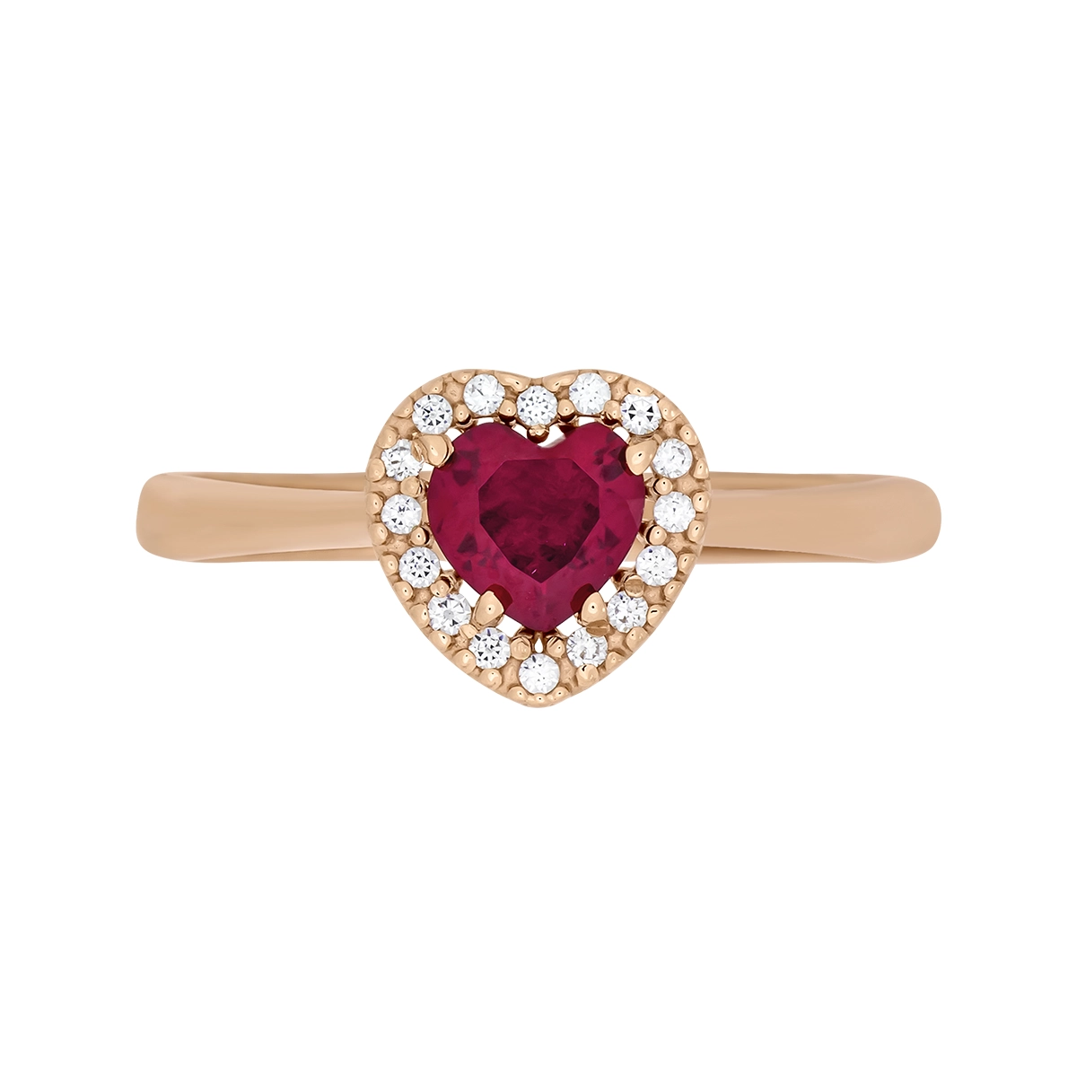 Anillo de corazón en oro rojo de 18 Kilates, con zircon col central y decoración en zircones