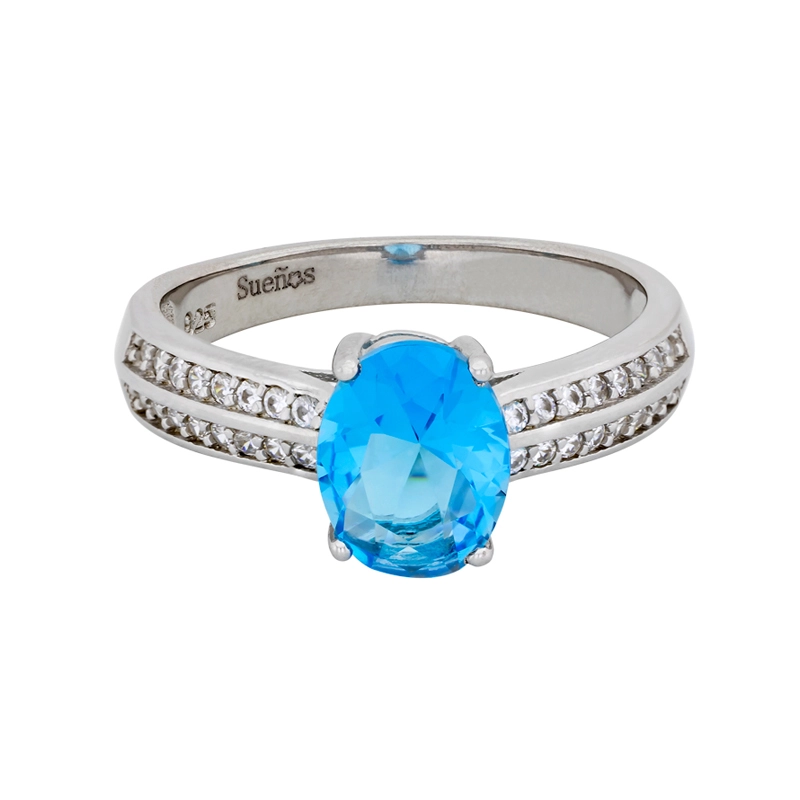 Anillo en plata Ley 925, con cristal central y decoración en cristales, de la coleccion Sueños