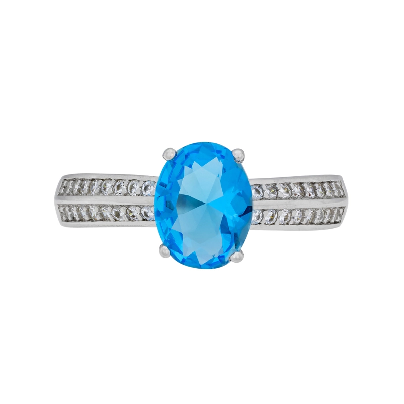 Anillo en plata Ley 925, con cristal central y decoración en cristales, de la coleccion Sueños