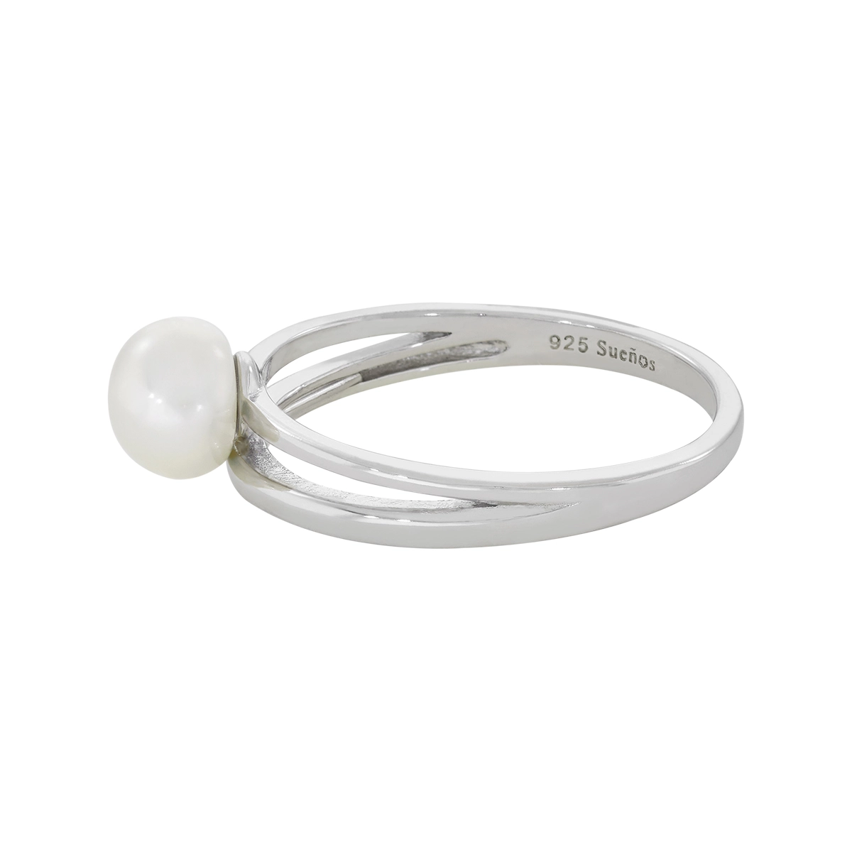 Anillo en plata Ley 925, con perla central de 5 mm de ancho aprox, de la coleccion Sueños