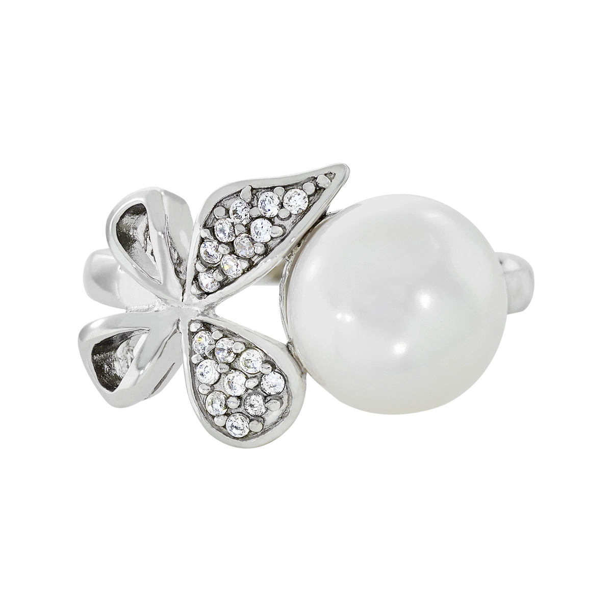 Anillo de mariposa en plata Ley 925, con perla central y decoración en zircones de la coleccion Sueños