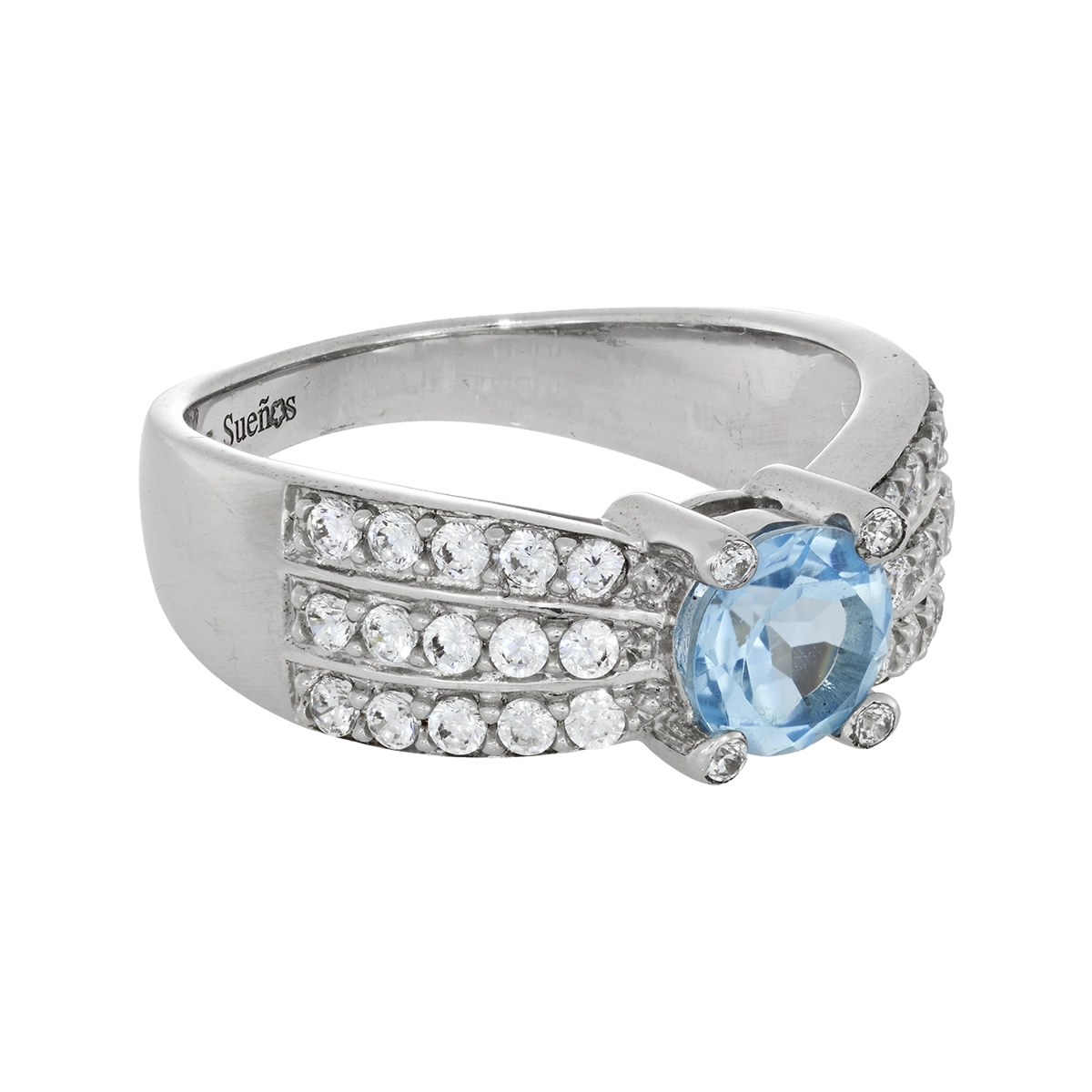 Anillo en plata Ley 925, con zircón col central y decoración en zircones, de la coleccion Sueños
