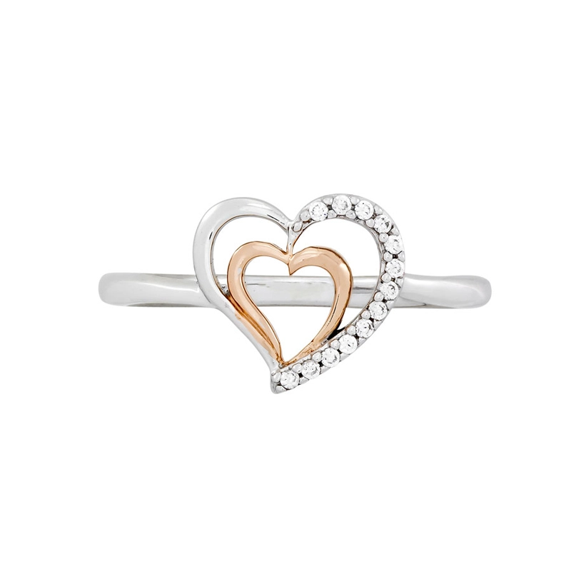 Anillo de corazones en plata Ley 925, con cristales, de la coleccion Sueños