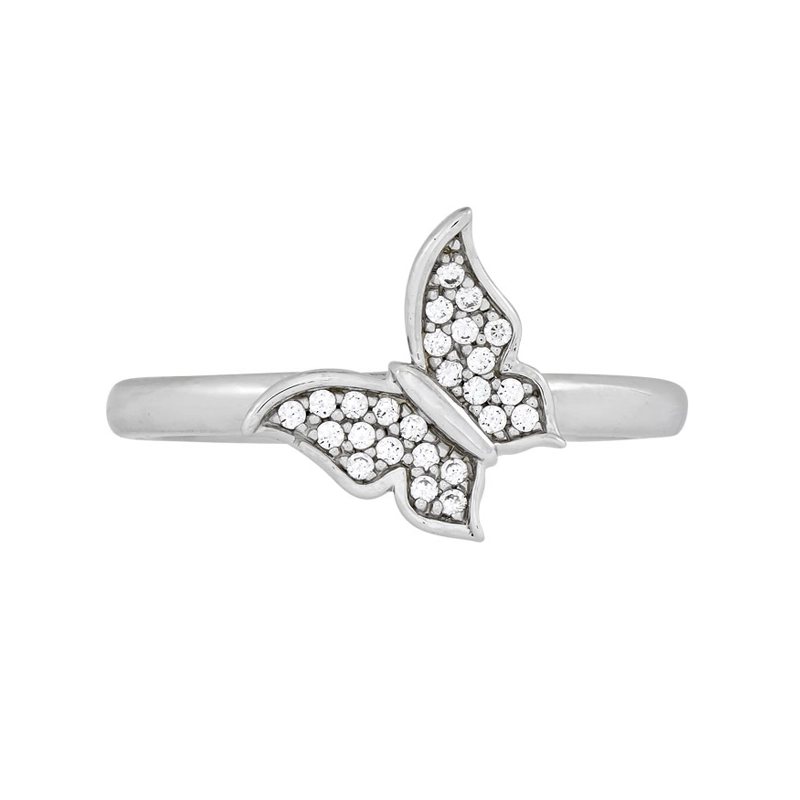 Anillo de mariposa en plata Ley 925, con cristales, de la coleccion Sueños