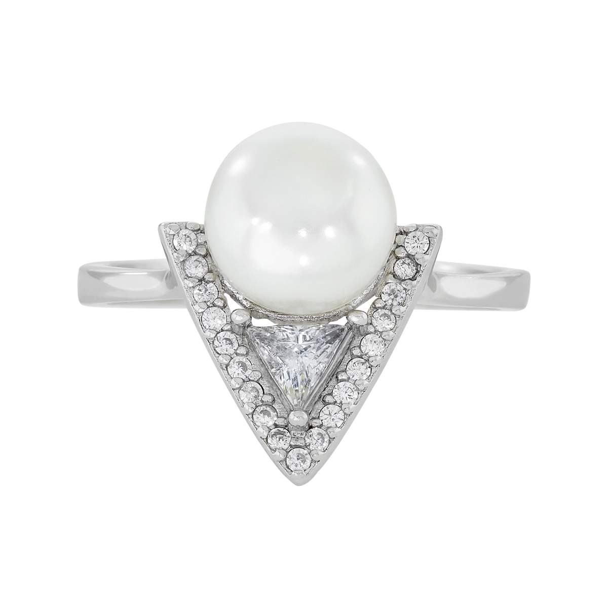 Anillo en plata Ley 925, con perla central de 7 mm de ancho aprox, decoración en zircon y zircones, de la coleccion Sueños