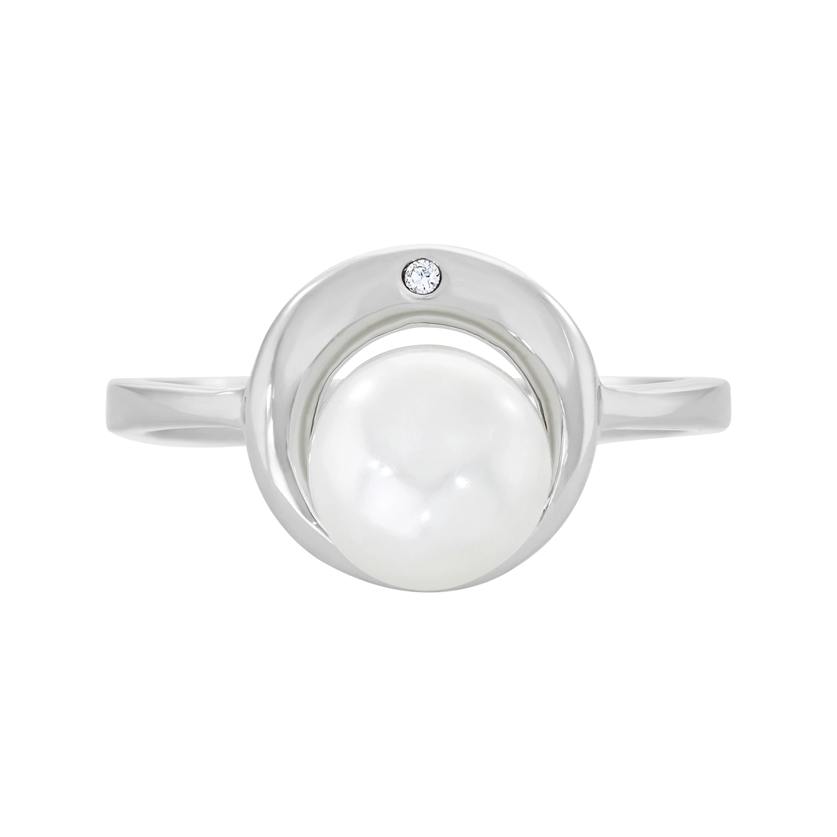 Anillo en plata Ley 925, con perla central de 7 mm de ancho aprox y decoración en zircon, de la coleccion Sueños