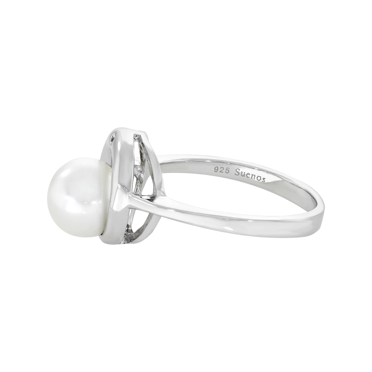 Anillo en plata Ley 925, con perla central de 7 mm de ancho aprox y decoración en zircon, de la coleccion Sueños