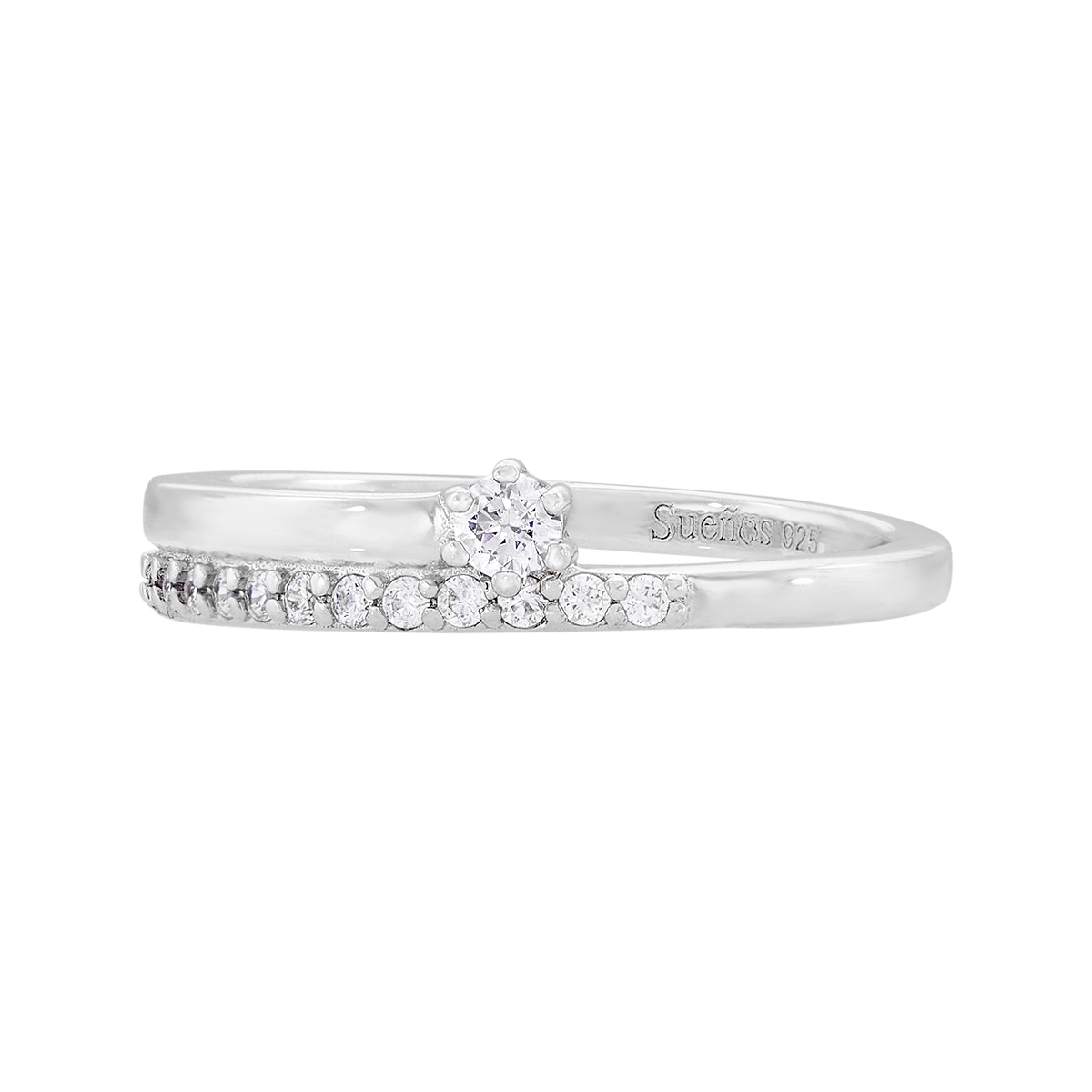 Anillo en plata Ley 925, con cristal central y decoración en cristales, de la coleccion Sueños