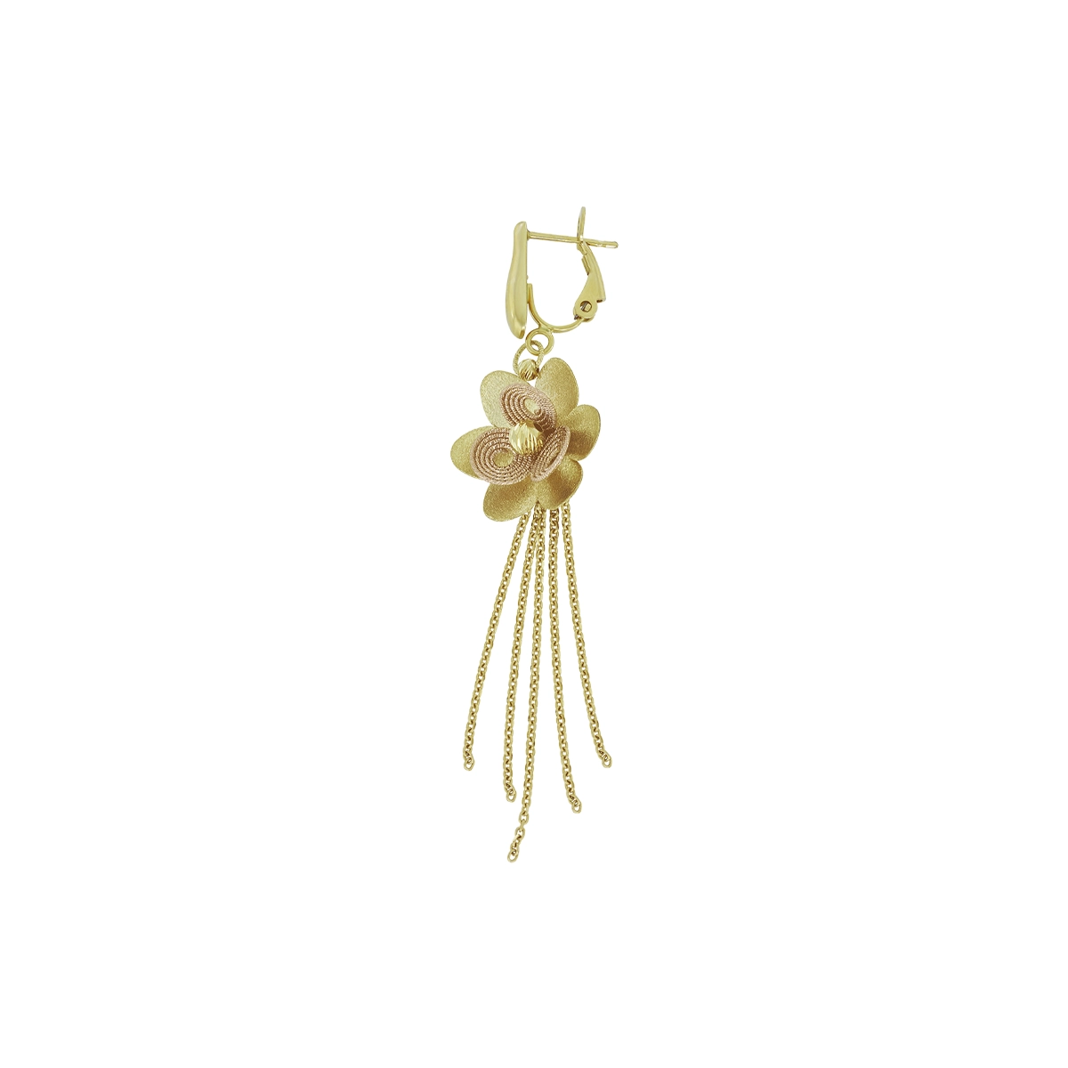 Aretes en oro amarillo de 18 Kilates con visos satinado diamantado, Flores