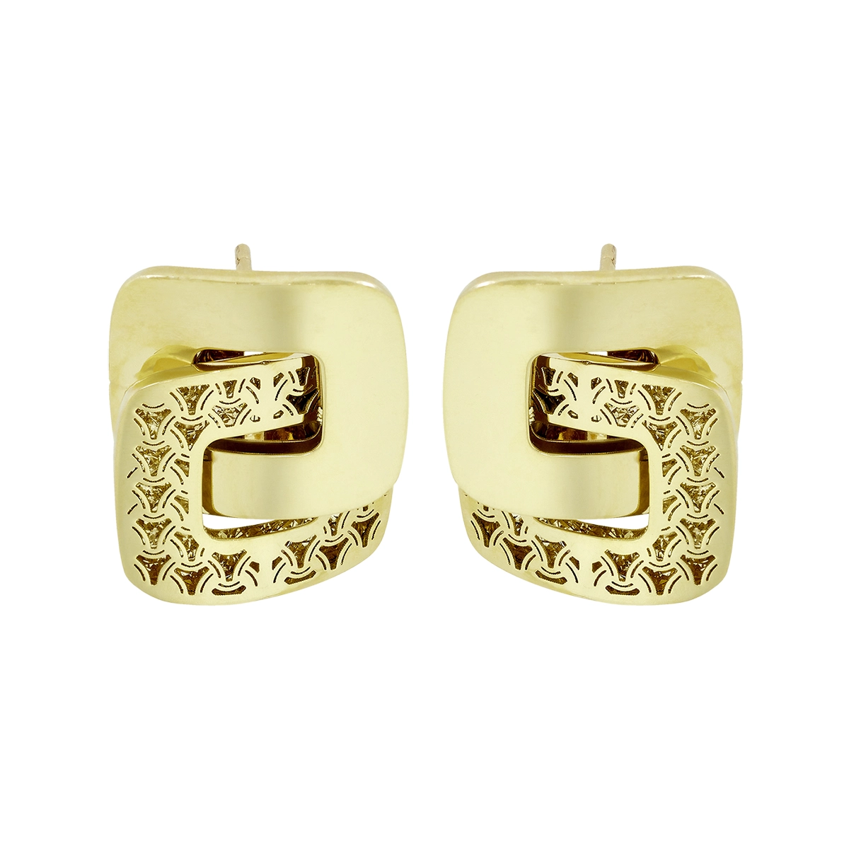 Aretes en oro amarillo de 18 Kilates con visos, Figuras geométricas