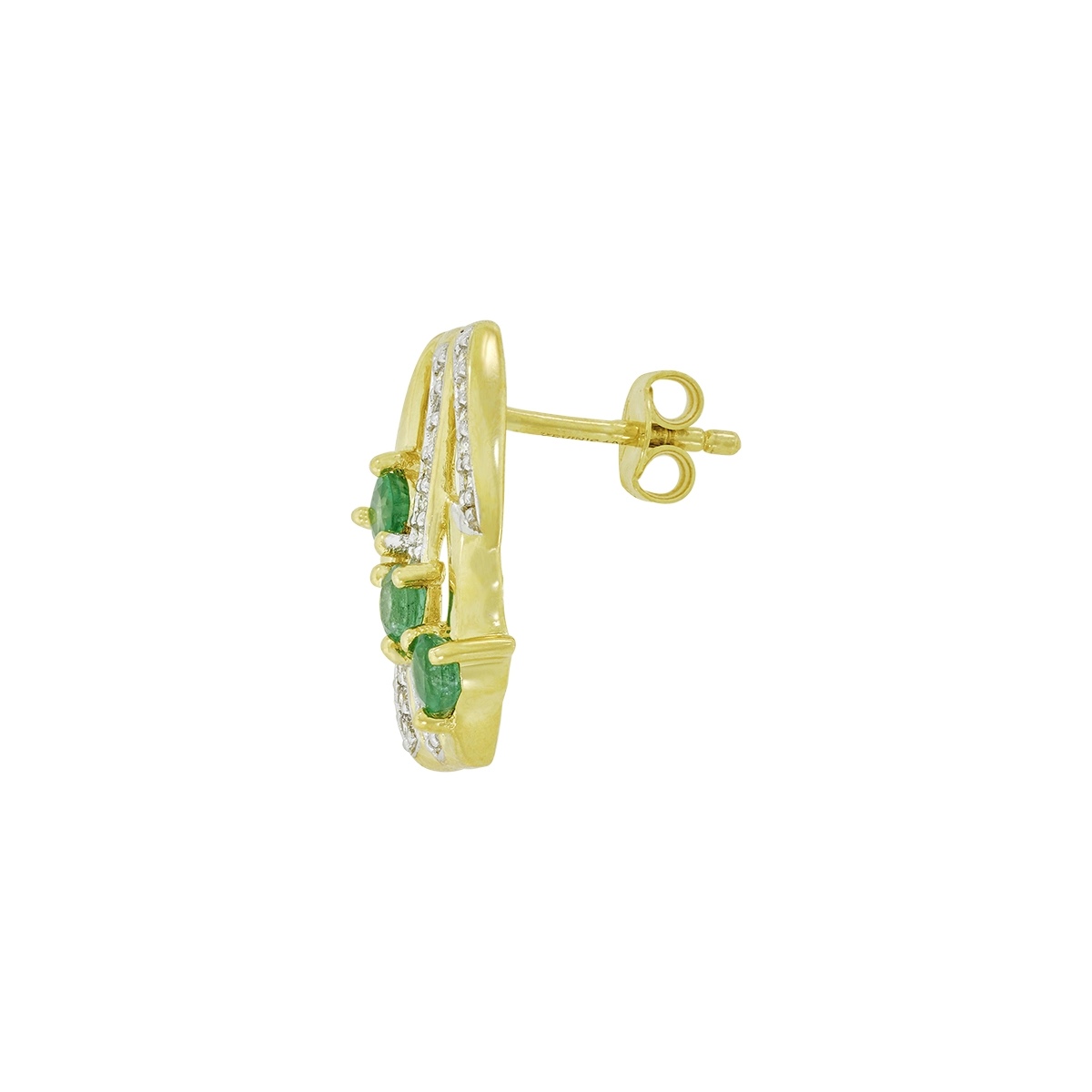 Aretes en oro amarillo de 18 Kilates, Franjas, con 6 esmeraldas centrales de 0.75 Ct y decoración en diamantes de 0.16 Ct