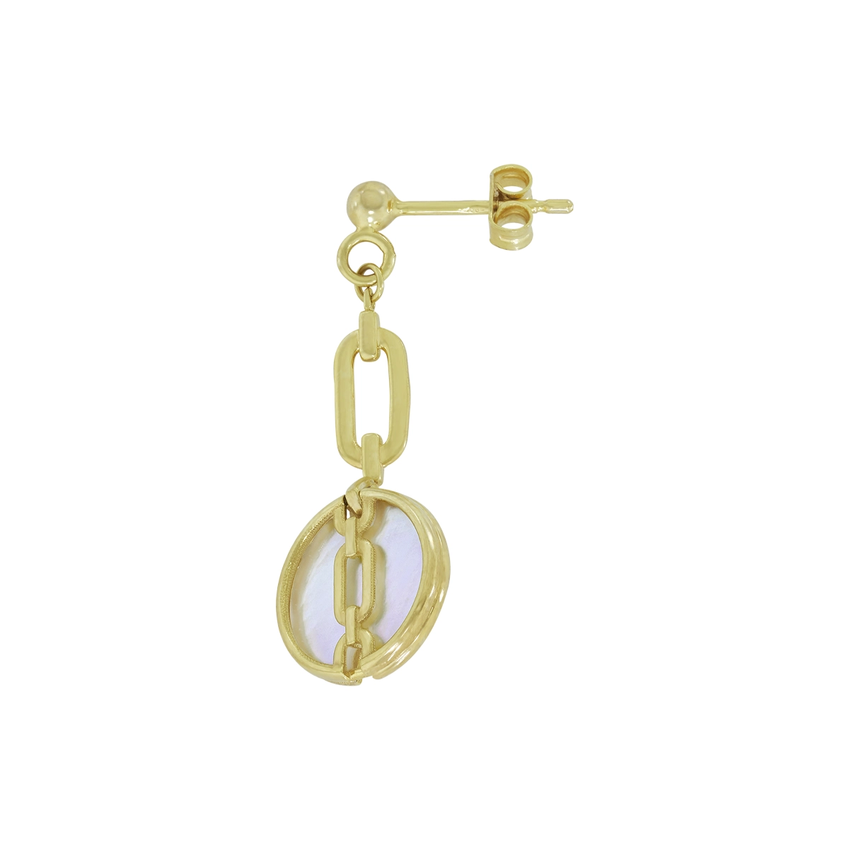 Aretes en oro amarillo de 18 Kilates, Figuras geométricas, con 2 nacar centrales