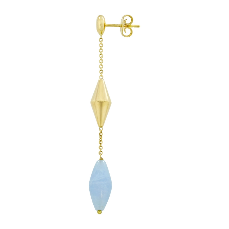 Aretes en oro amarillo de 18 Kilates, Figuras geométricas, con aqua milk, 0.70 mm. de ancho