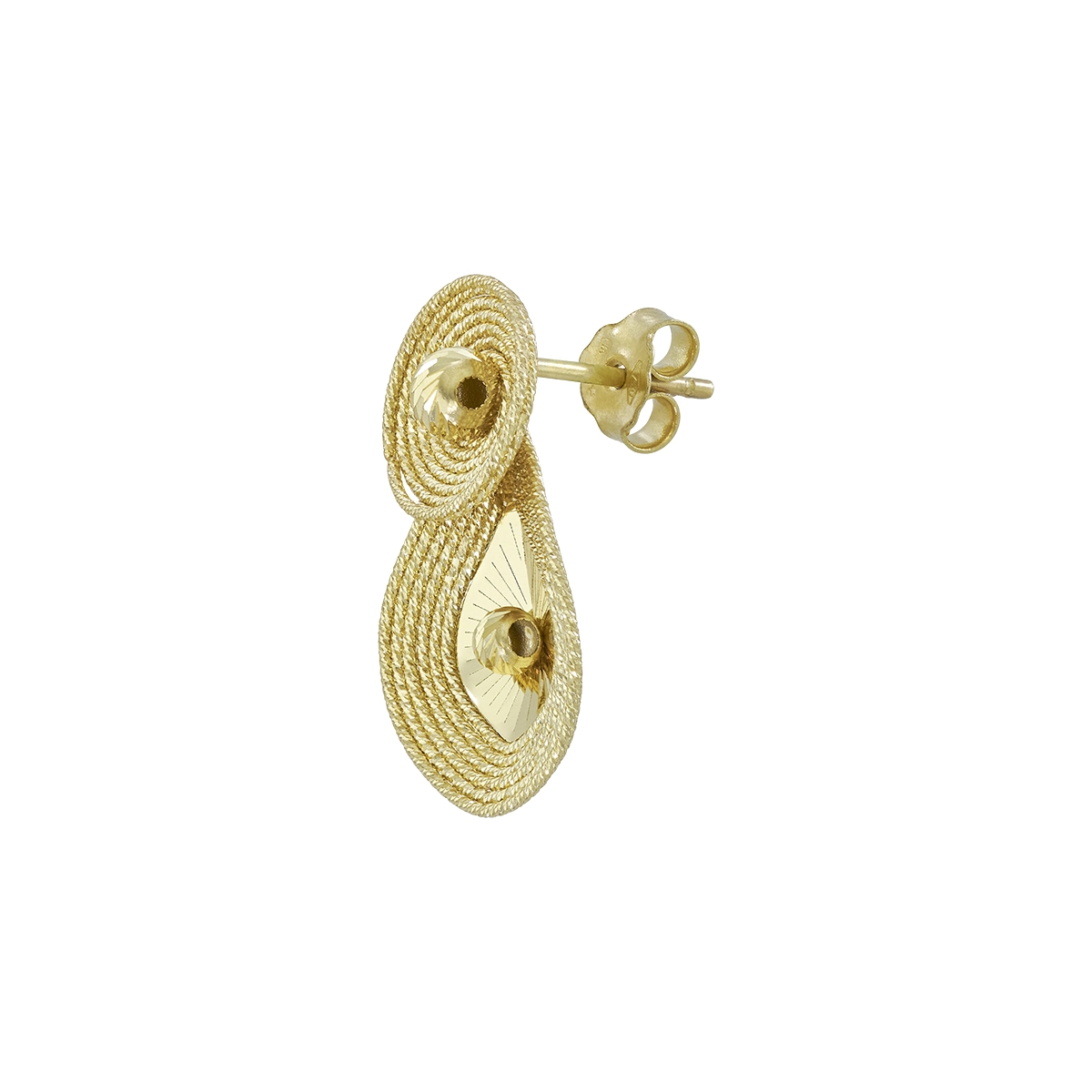 Aretes en oro amarillo de 18 Kilates con visos satinado, Figuras geométricas
