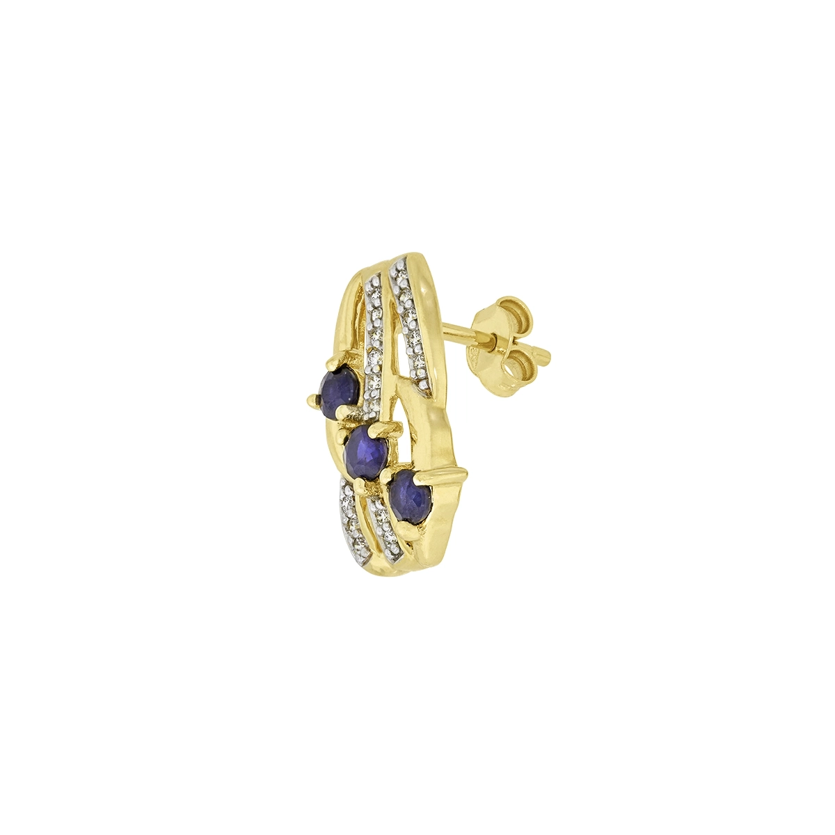 Aretes en oro amarillo de 18 Kilates, Franjas, con 6 zafiros centrales de 0.75 Ct y decoración en diamantes de 0.16 Ct