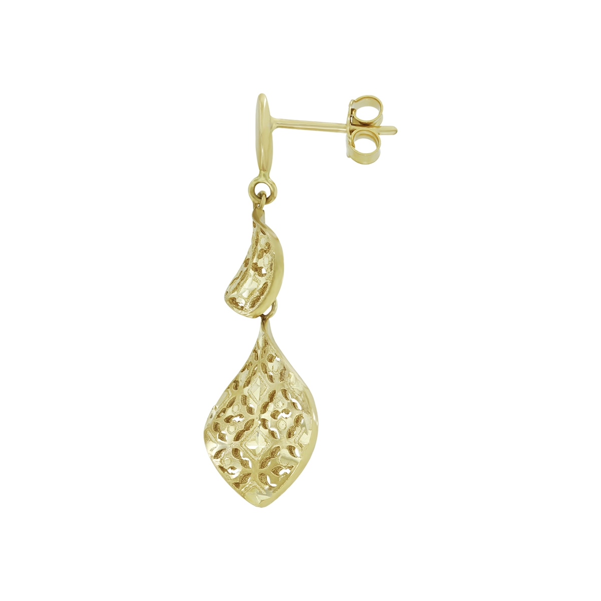Aretes en oro amarillo de 18 Kilates con visos satinado, Figuras geométricas