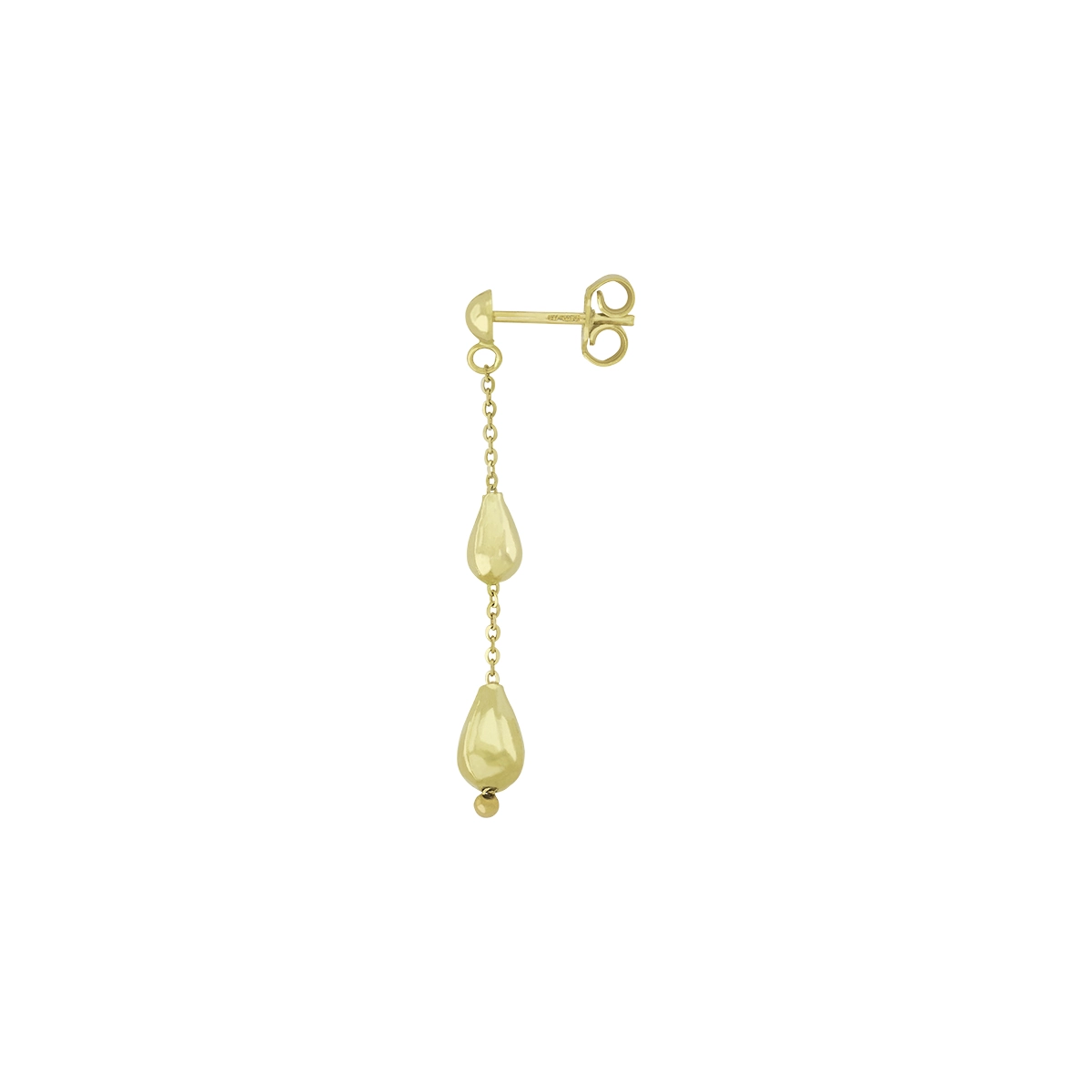 Aretes en oro amarillo de 18 Kilates, Lágrima, 1 mm. de ancho