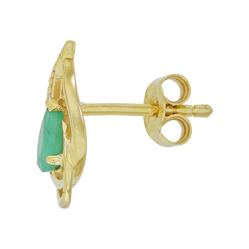 Aretes en oro amarillo de 18 Kilates, Lágrima, con 2 esmeraldas centrales y decoración en zircones
