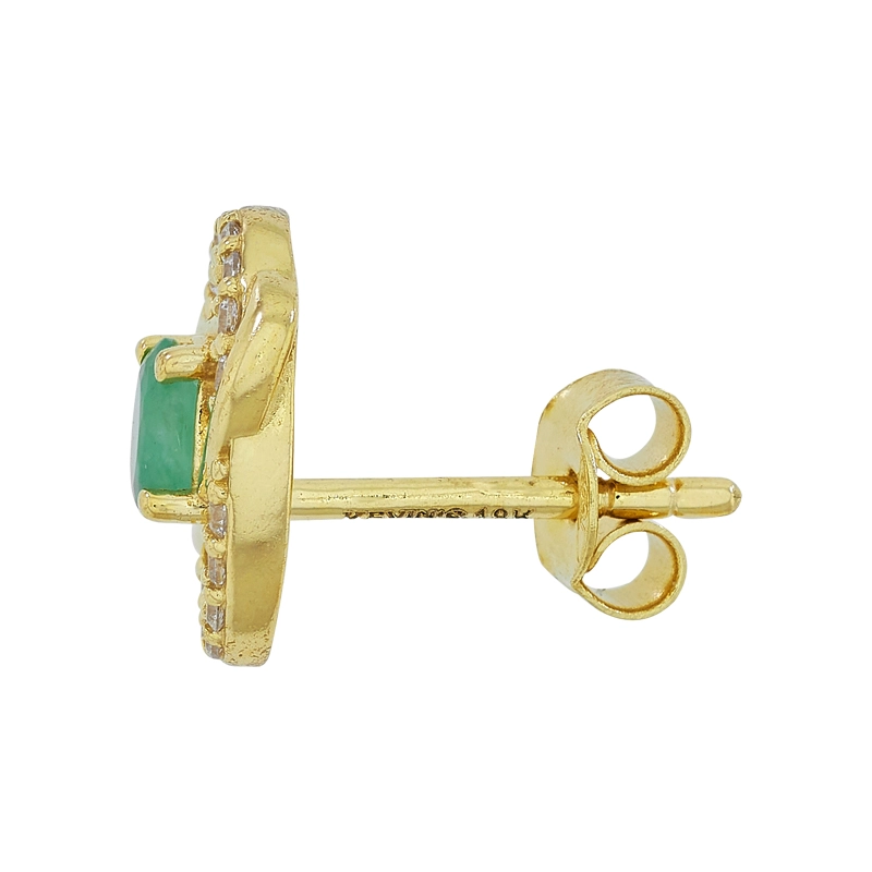 Aretes en oro amarillo de 18 Kilates, Lágrima, con 2 esmeraldas centrales y decoración en zircones