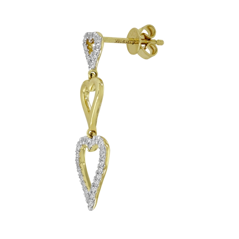 Aretes de corazones en oro amarillo de 18 Kilates con diamantes de 0.24 Ct