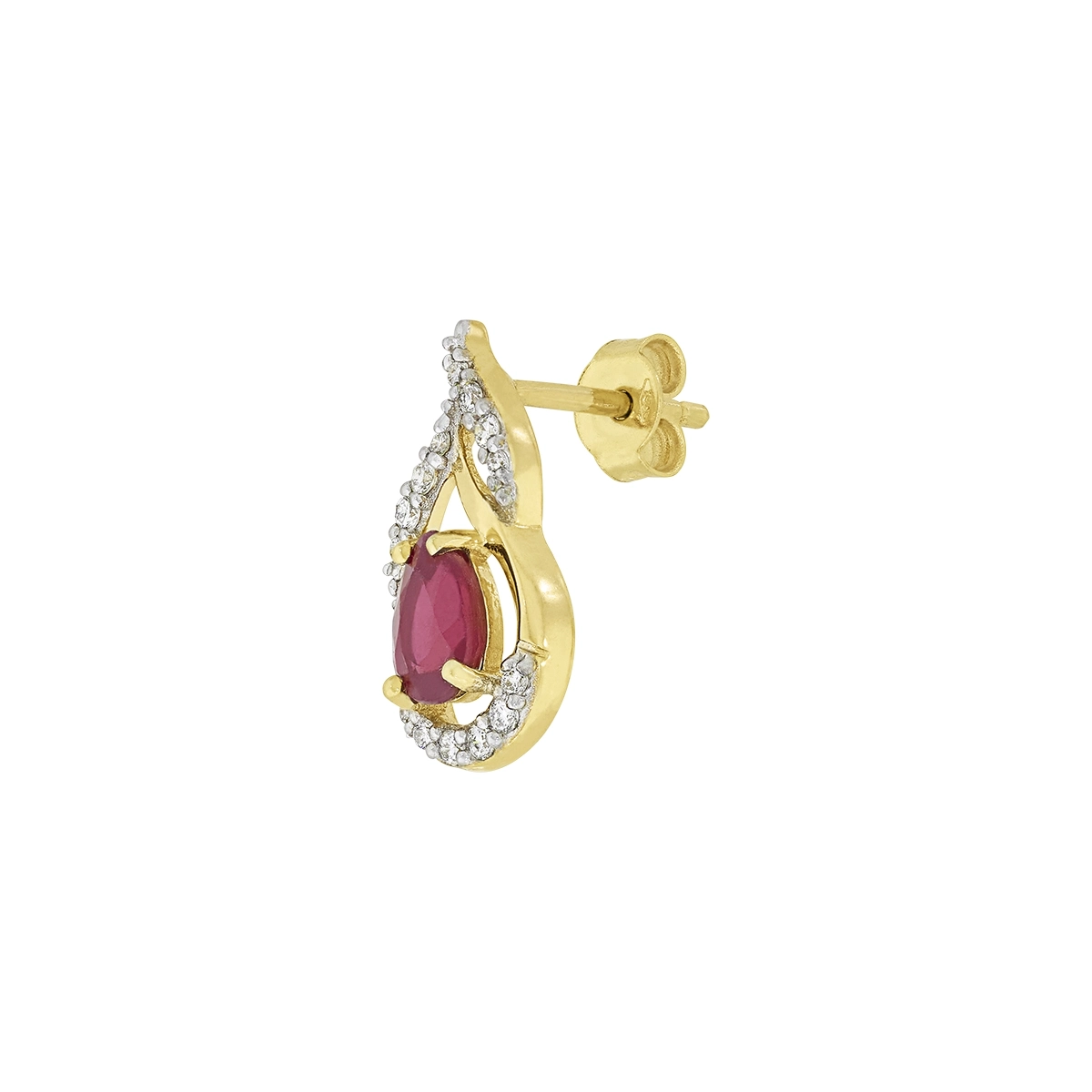 Aretes en oro amarillo de 18 Kilates, Onda, con 2 rubís centrales de 1.20 Ct y decoración en diamantes de 0.18 Ct