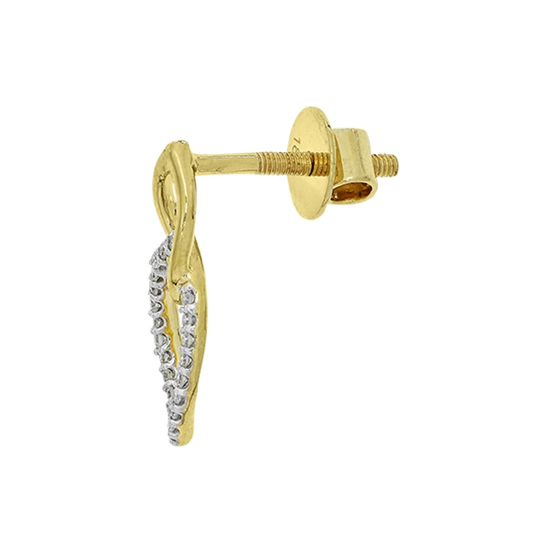 Aretes en oro amarillo de 18 Kilates, Hoja, con diamantes de 0.12 Ct