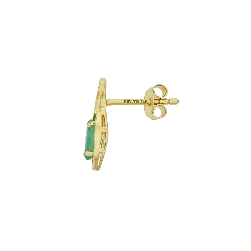 Aretes en oro amarillo de 18 Kilates, Franjas, con 2 esmeraldas centrales y decoración en zircones