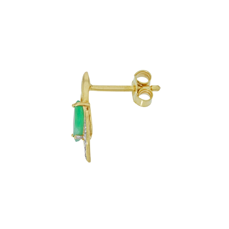 Aretes en oro amarillo de 18 Kilates, Franjas, con 2 esmeraldas centrales y decoración en zircones