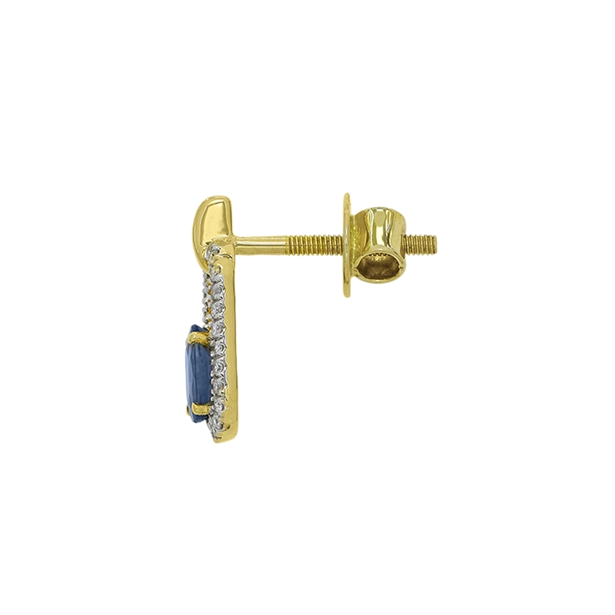 Aretes en oro amarillo de 18 Kilates, Uñas+decoración, con 2 zafiros centrales de 0.60 Ct y decoración en diamantes de 0.14 Ct