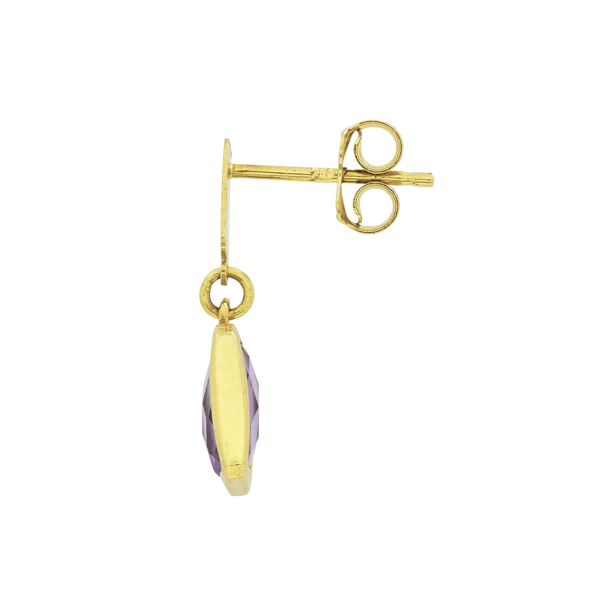 Aretes en oro amarillo de 18 Kilates, Figuras geométricas, con 2 amatistas centrales