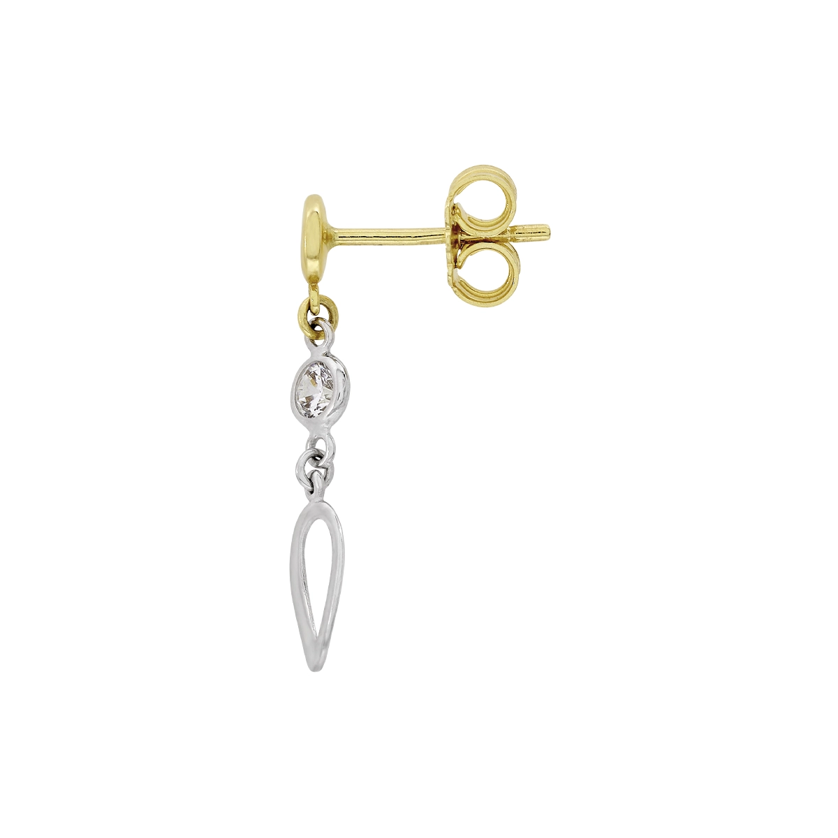 Aretes en oro amarillo de 18 Kilates, Figuras geométricas, con 2 zircones centrales