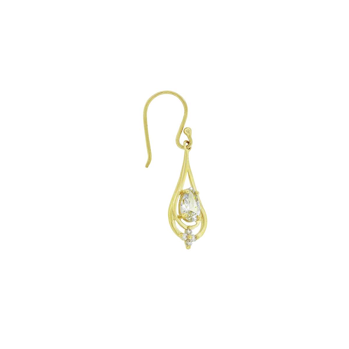 Aretes en oro amarillo de 18 Kilates, Lágrima, con 2 zircones centrales y decoración en zircones