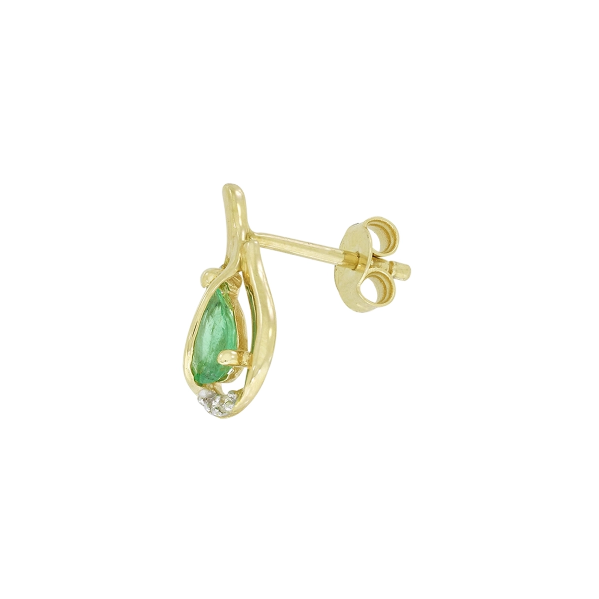 Aretes en oro amarillo de 18 Kilates, Lágrima, con 2 esmeraldas centrales de 0.65 Ct y decoración en diamantes de 0.08 Ct