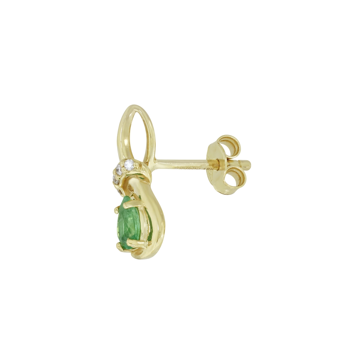 Aretes en oro amarillo de 18 Kilates, Onda, con 2 esmeraldas centrales de 0.30 Ct y decoración en diamantes de 0.04 Ct
