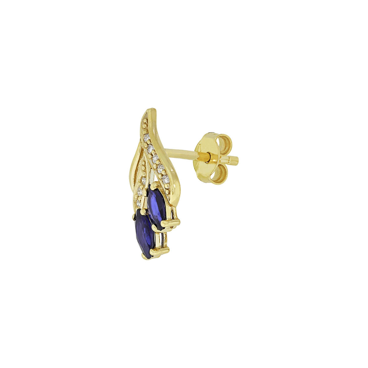 Aretes en oro amarillo de 18 Kilates, Franjas, con 4 zafiros centrales de 0.60 Ct y decoración en diamantes de 0.08 Ct